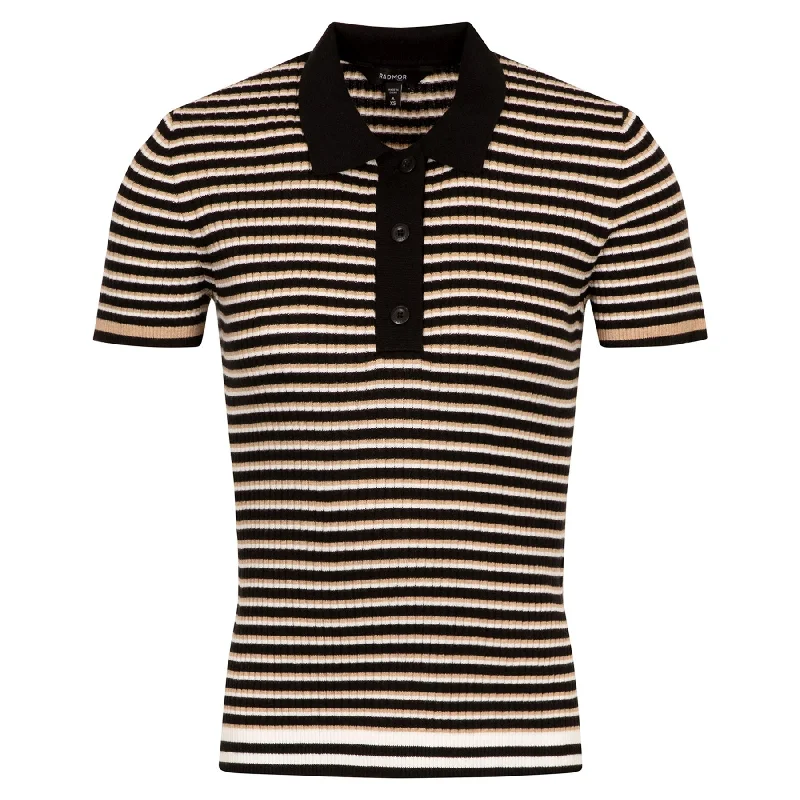Womens Stella Recycled Rib Knit Polo Black/Sable - SS25 Bold Women's Animal Print