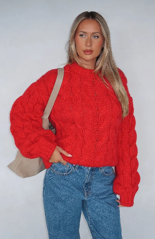 Real Feelings Oversized Knit Sweater Cherry Red