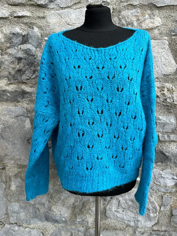 Blue pointelle jumper uk 12-14 Artistic Women's Hand - painted