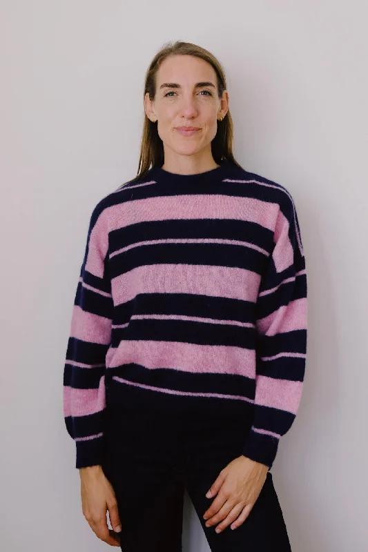 wool sweater - biscuit - pink blue stripes