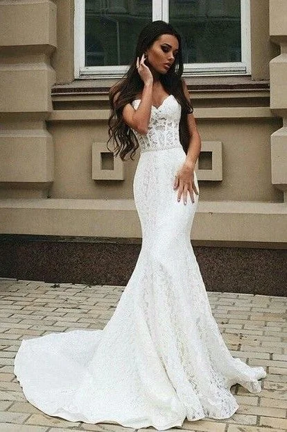 Sweetheart Lace Wedding Dress Mermaid Style Athletic Women's 