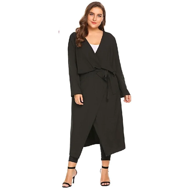 ANALUKE Open Front Draped Belted Trench Coat