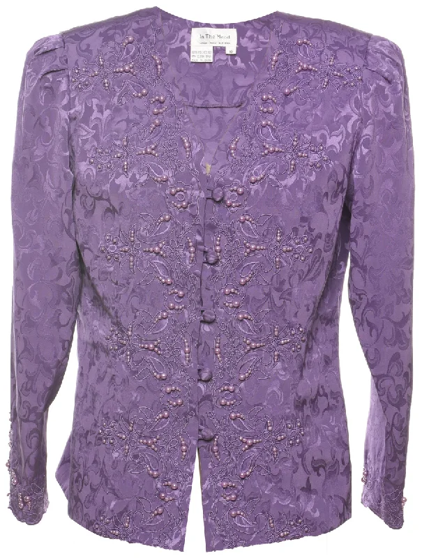 Brocade Design 1980s Lilac Evening Jacket - M Traditional Women's 