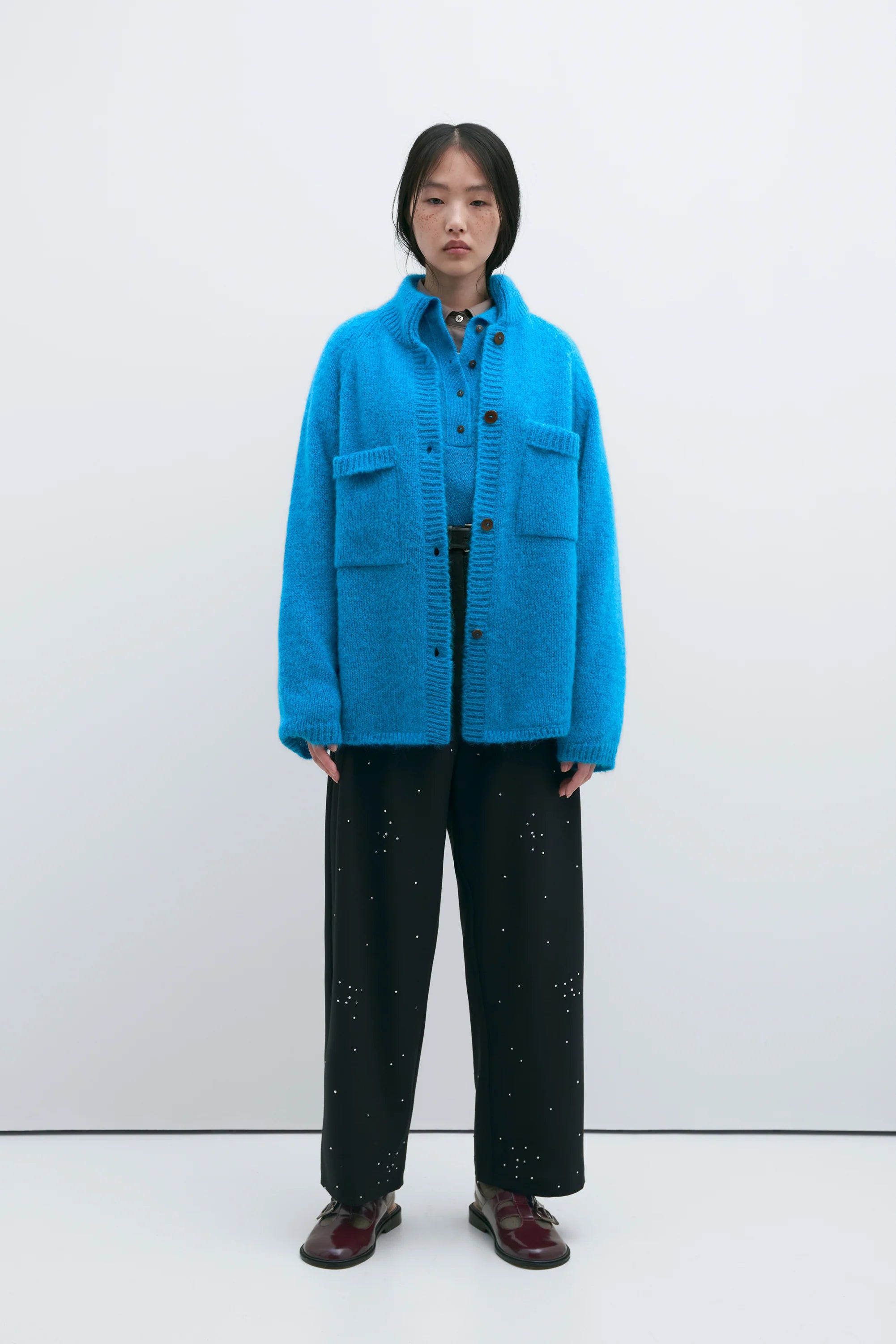 Mohair & Baby Alpaca Polo Jacket Ceruleo Preppy Women's College