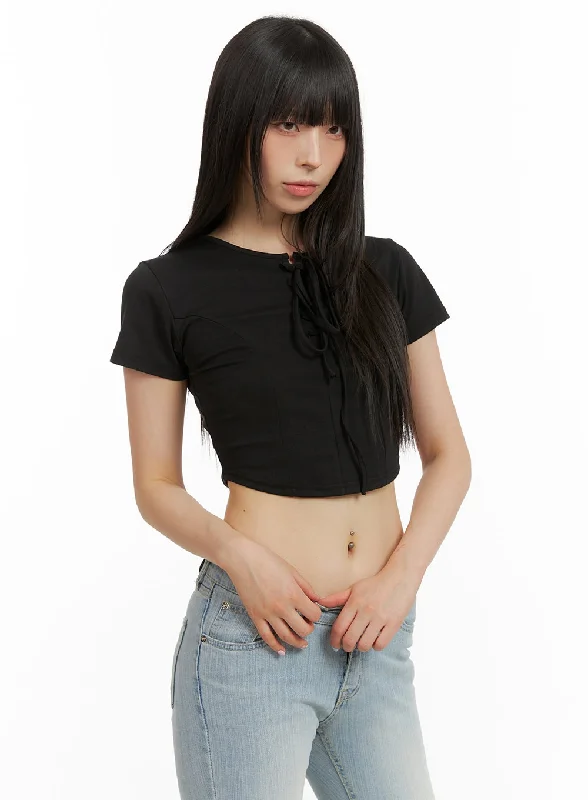 Round Neck Solid Crop Tee CU424 Refined Women's 