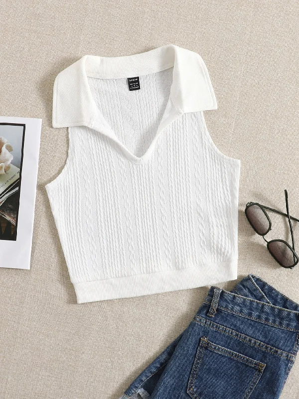 Casual Plain Collar Crop Women Tank Top & Cami