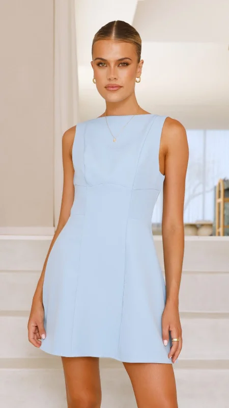 Rafiki Mini Dress - Blue Dapper Women's Bow - adorned