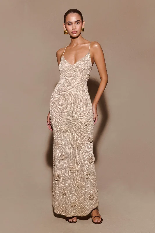 Suki Metallic Knit Maxi Dress - Gold Cool Women's Distressed