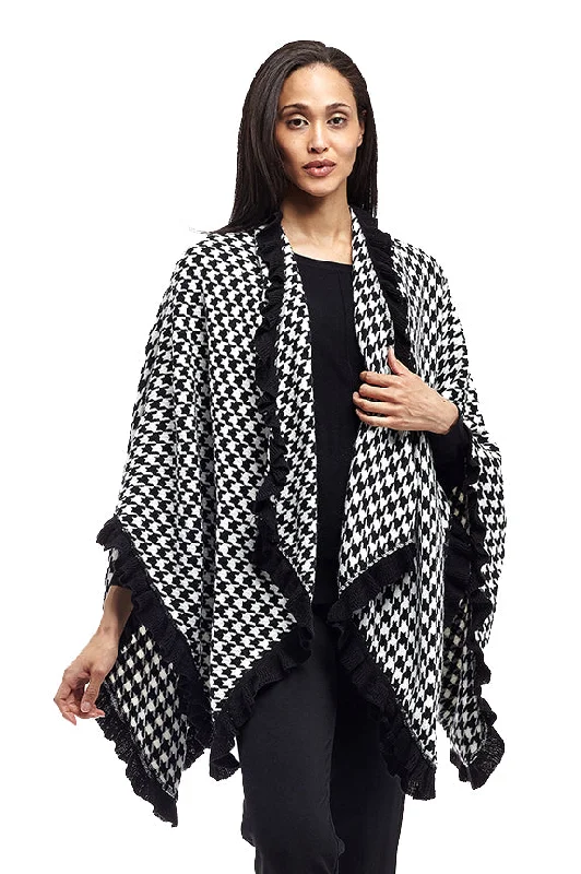 La Cera Houndstooth Split Poncho Shawl Vacation