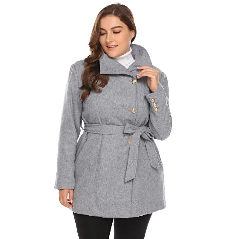 ANALUKE Warm Winter Lapel Long Sleeve Belted Trench Coat