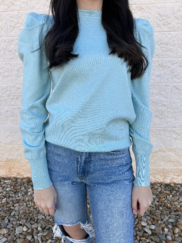 Mint Crew Neck Puff Sleeve Sweater Dapper Women's 1920S