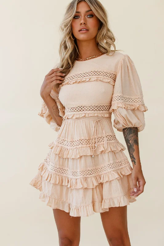 Dream About It Puff Sleeve Frill Dress Nude Artistic Women's Avant - 