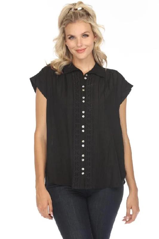 Johnny Was Calme Button-Down Tunic Top with Shoulder Shirring O21055 Boho Chic Sophisticated Women's Johnny Was Calme Button-Down Tunic Top with Shoulder Shirring O21055 Boho Chic Sophisticated Women's
