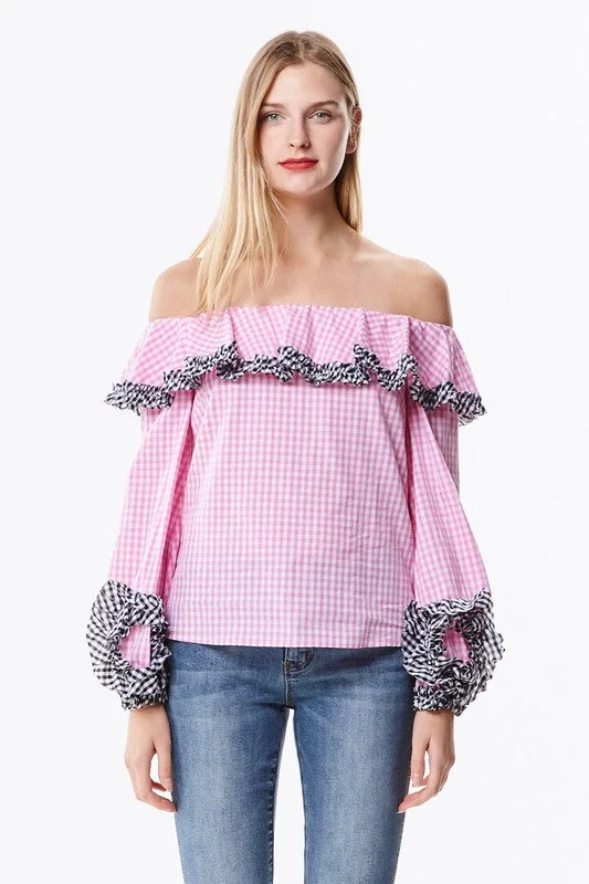 Off The Shoulder Gingham Blouse