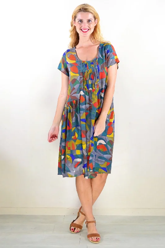 Colourful Grey Pintuck Pleats Tunic Dress Cashmere