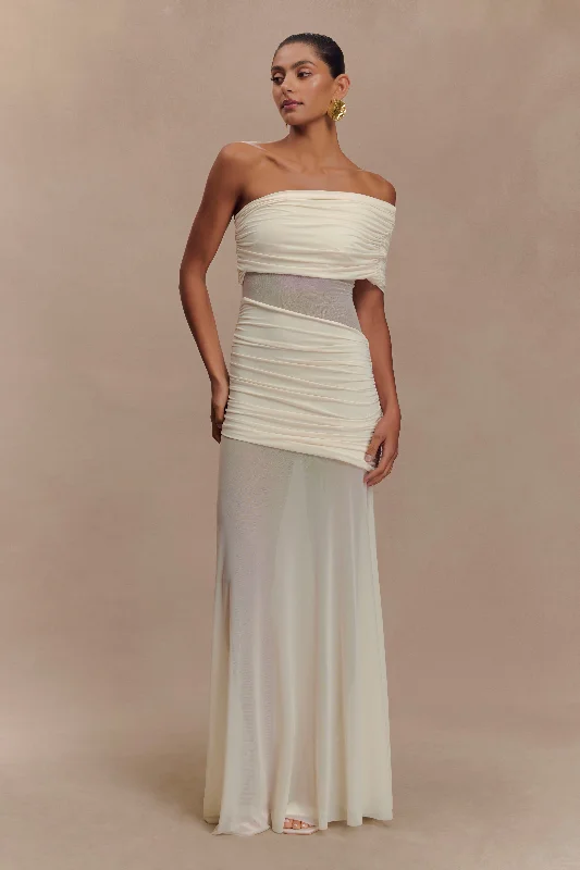 Dallas One Shoulder Mesh Maxi Dress - Ivory Laid - back Women's Style
