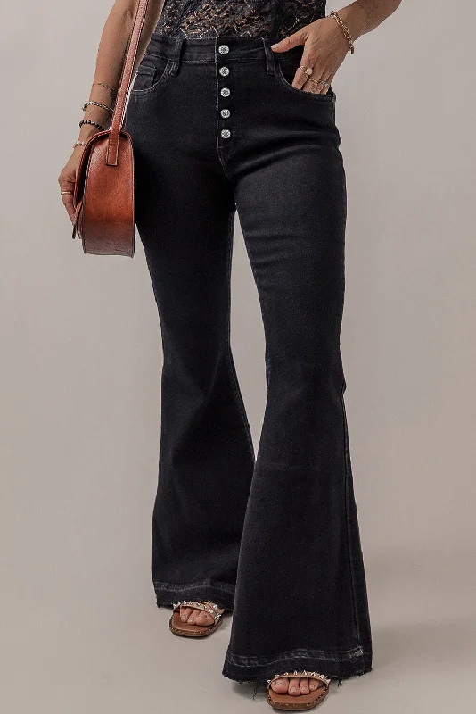 Lydia High Waist Button Front Flare Jeans Feminine Women's Soft 