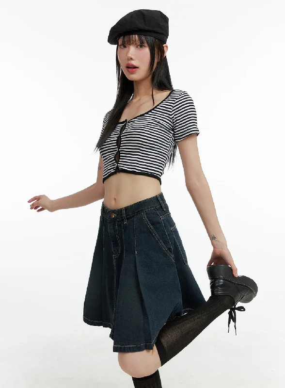 Stripe Buttoned Crop Top CL403 Tough Women's Military - inspired