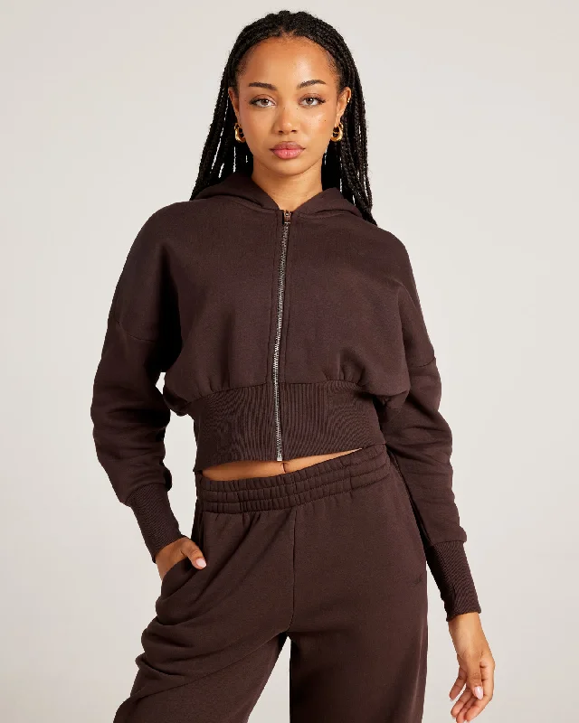 Omni Zip Through Hoodie - Espresso Dapper Women's Bow - adorned