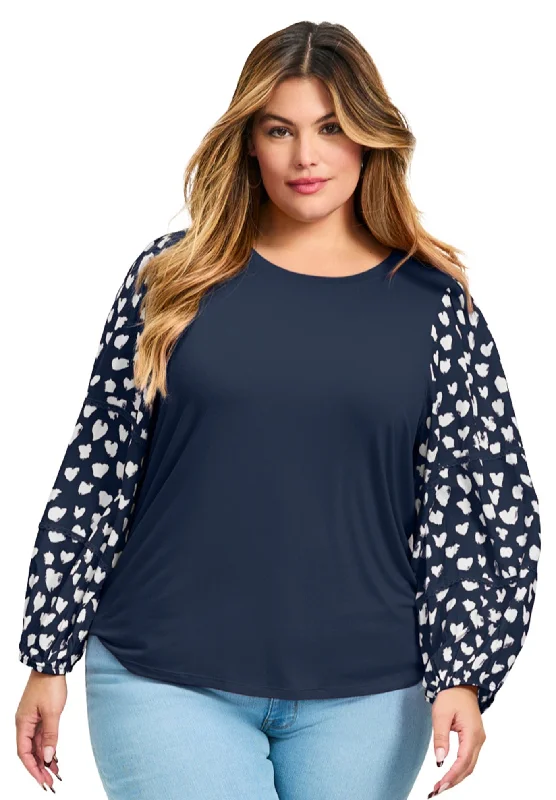 Mix Media Heart Sleeve Top Women