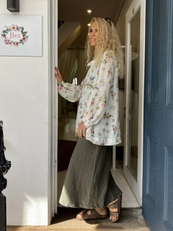 Jiva Luna Loose Sleeve Top - Pretty Posies Print - Ramie Monochromatic All - in - one