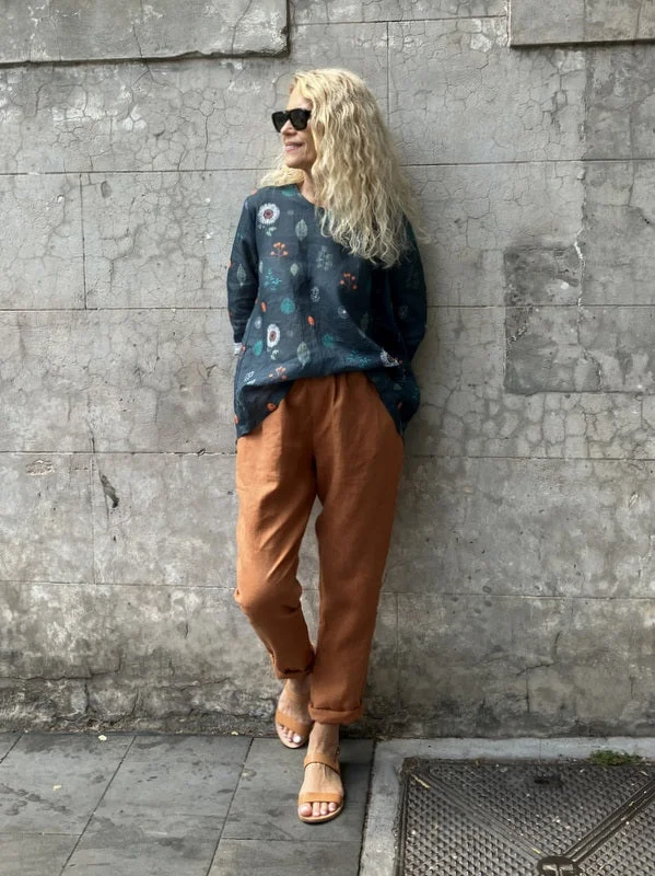 Jiva Maria Shirt - Acorns And Pods Print - Ramie Modern Women's 