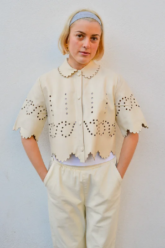 Stella Nova Pointelle Almost White Leather Shirt Country