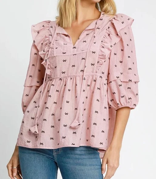 UMGEE Ribbons & Bows Mauve Top Contemporary 