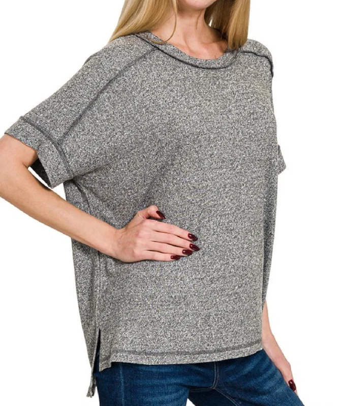 Two Tone Short Sleeve Hi Lo Tee Black European