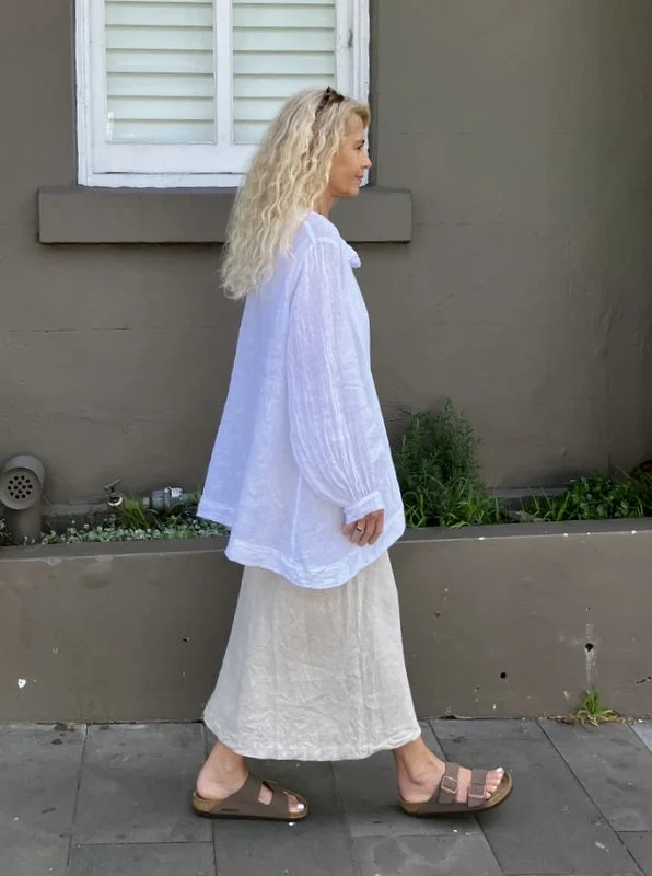 Jiva Luna Loose Sleeve Top - White Gauze Linen performance