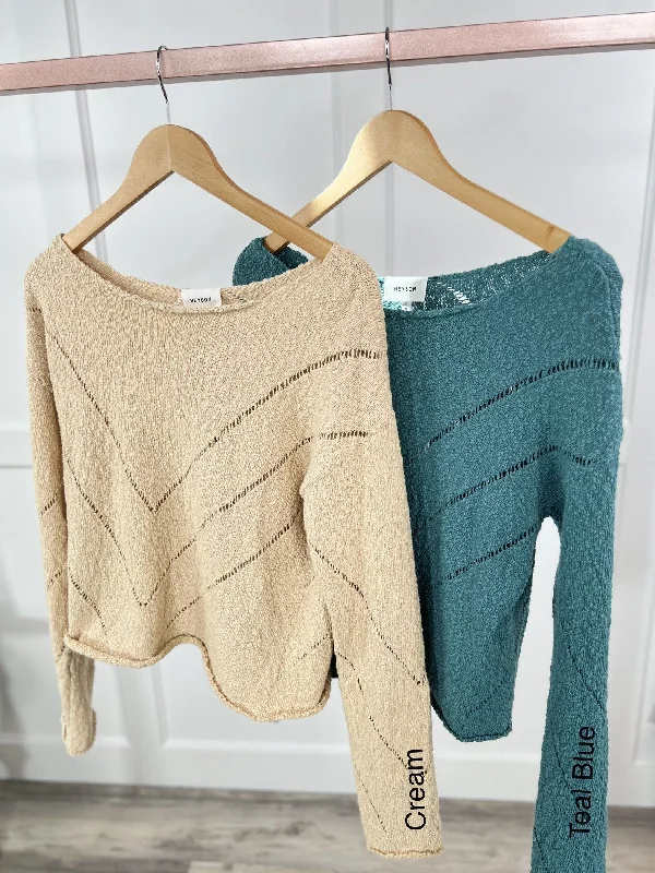 My Kinda Day Women's Boat Neck Relaxed Cropped Sweater Business