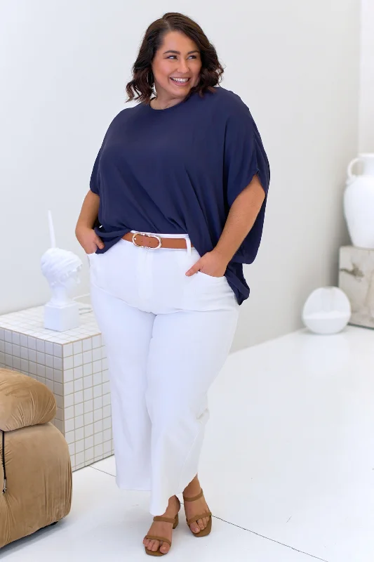 Brodie Drape Top Navy Preppy Women's College