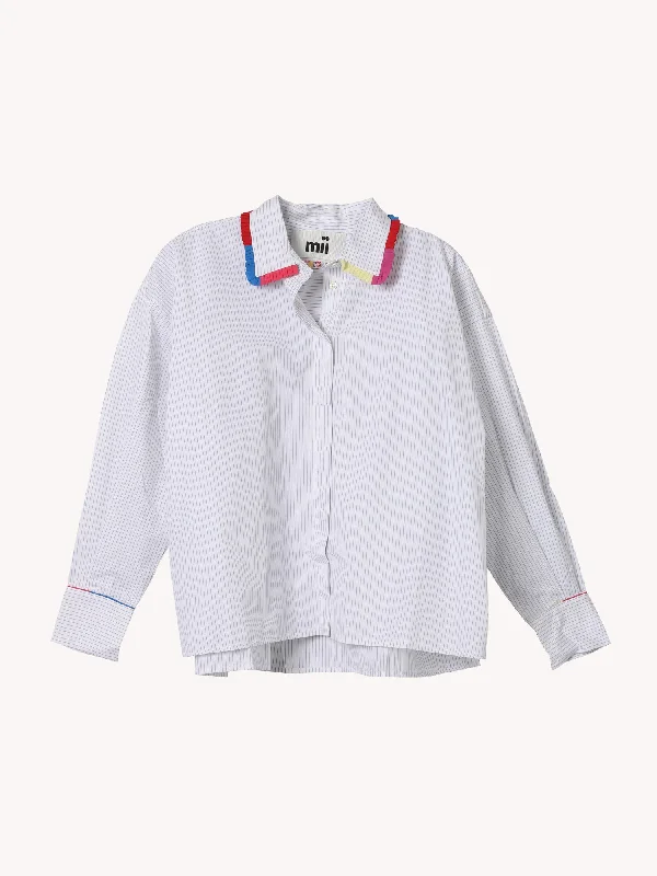 LONG SLEEVE SHIRT WITH FRILLS ALONG COLLAR Sporty Women's Athleisure 