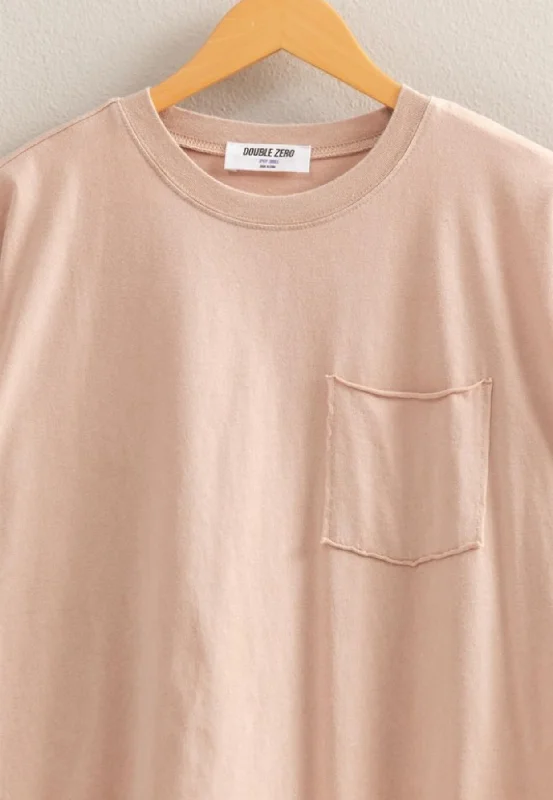Best Solid Pocket Tee Taupe Casual Women's Loose - fitting