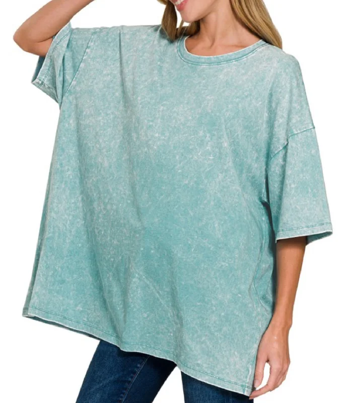 Acid Wash Cotton Boyfriend Tee Teal performance