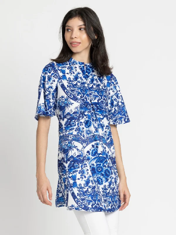 Indigo Floral Kurta Feminine Women's Soft 