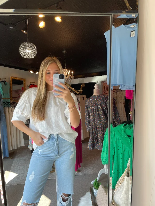 White Puff Blouse Youthful Women's Pop