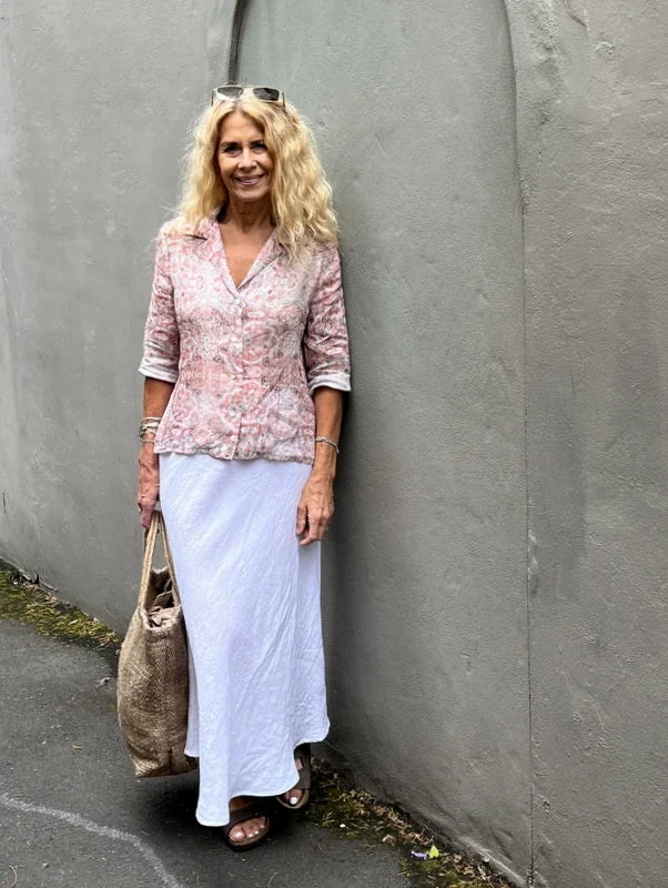 Jiva Fitted Shirt - Clay Moroccan Tile Print - Ramie performance