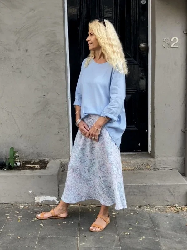 Jiva Maria Shirt -Blissful Blue - Ramie Geometric