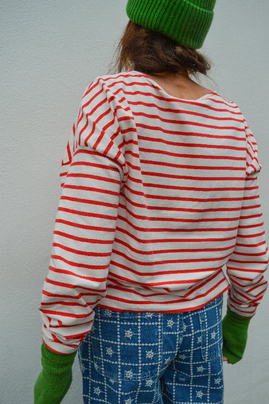 Fransa Siva White and Red Striped Long Sleeve Tee Tough Women's Military - inspired