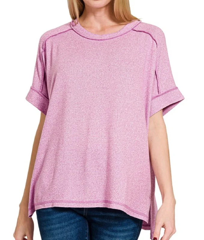 Two Tone Short Sleeve Hi Lo Tee Mauve Practical Women's Multi - 