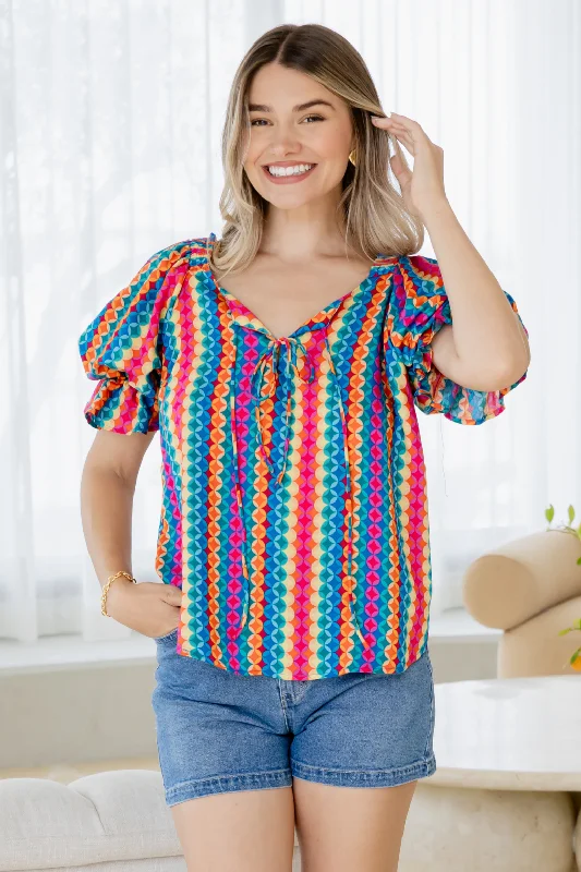 Isabella Top Bright Geo Print Elegant Women's 