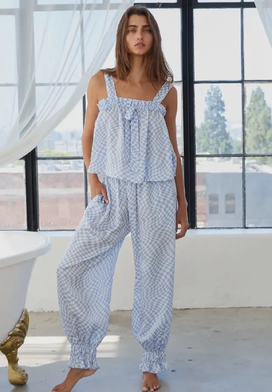 Blue Check Pj Set Luxurious Women's High -  end