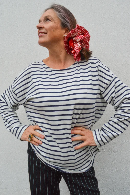 Fransa Siva White and Navy Striped Long Sleeve Tee British Gentlewoman Style