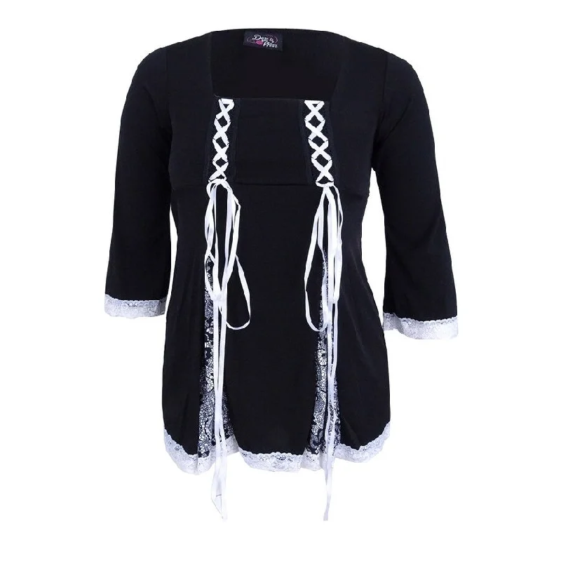 Dare To Wear Women's Long Sleeve Victorian Gothic Ribbon Corset Top Business