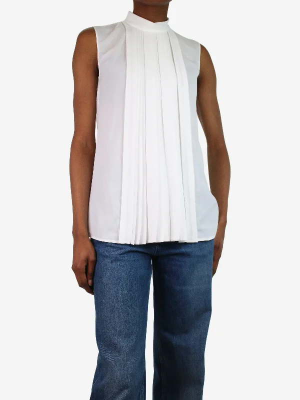 Cream sleeveless pleated top - size UK 10 Tough Women's Military - inspired