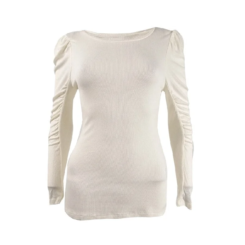 Bar III Women's Ruched Puffed-Shoulder 3/4 Sleeve T-Shirt Dynamic Women's High - energy
