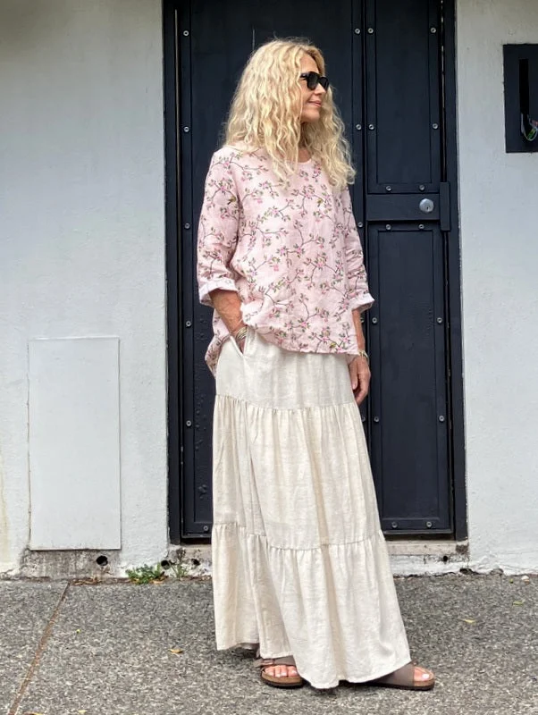 Jiva Maria Shirt - Blossom and Bird Print - Ramie Laid - back Women's Style
