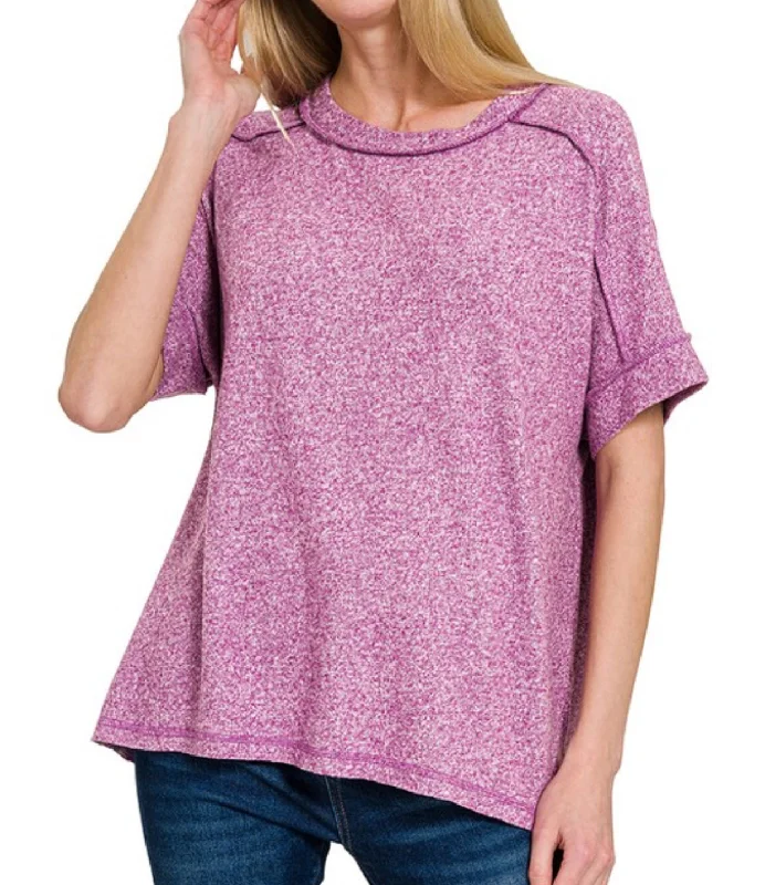 Two Tone Short Sleeve Hi Lo Tee Plum Sleek Women's 