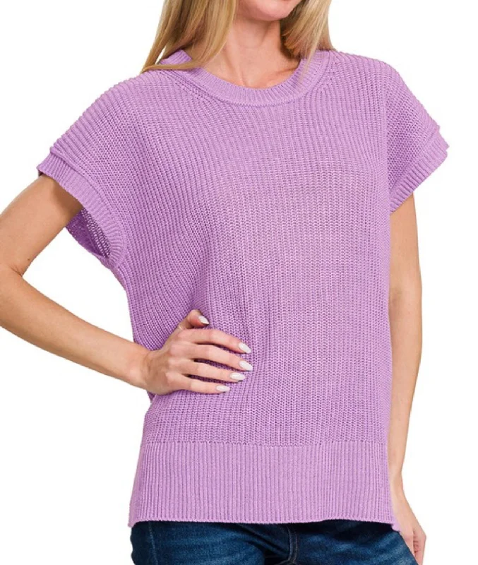 Crew Neck Sweater Vest Lavender Elegant Women's 